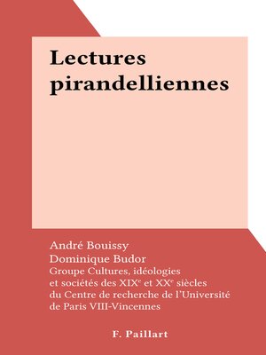 cover image of Lectures pirandelliennes